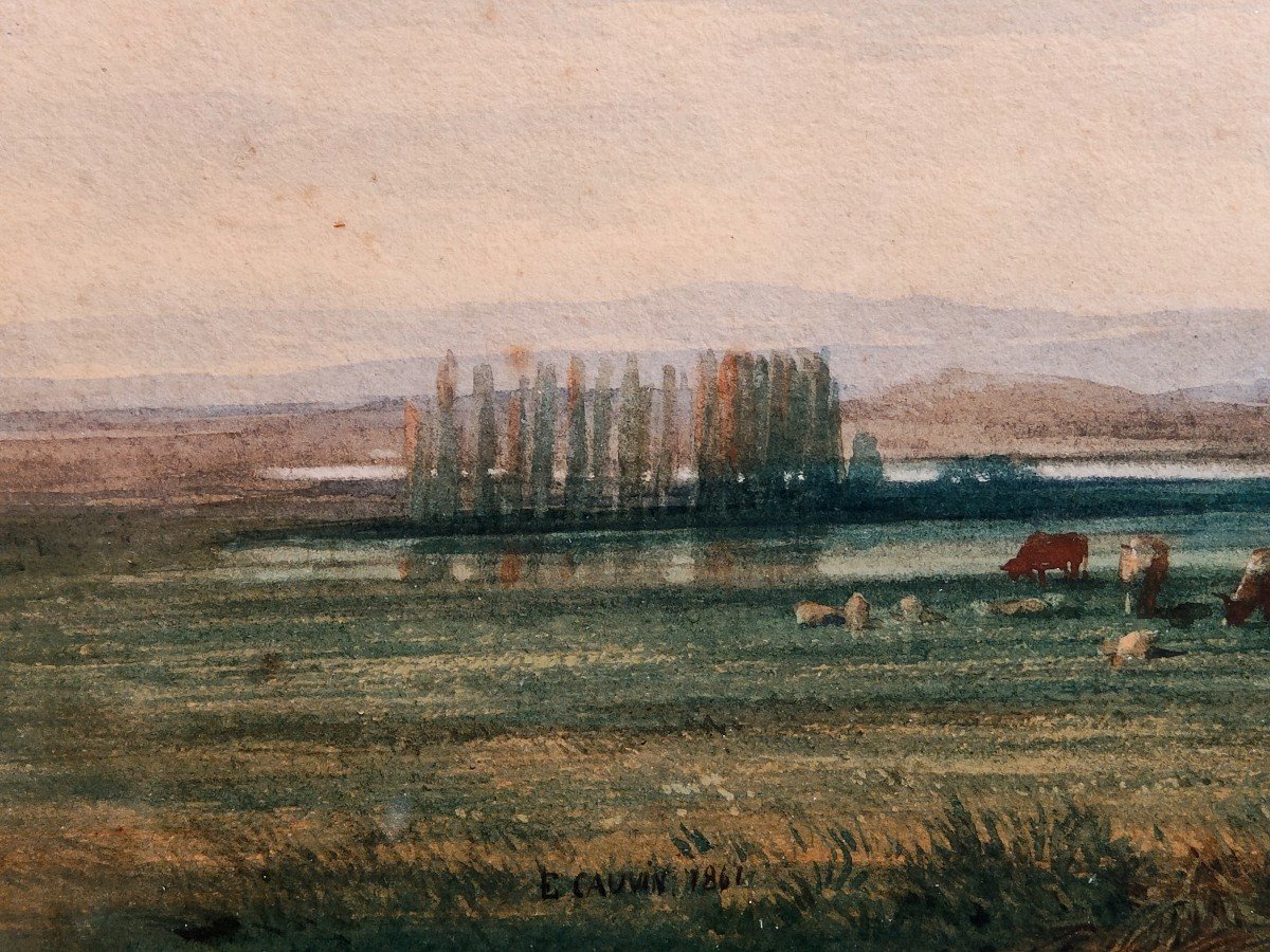 Edouard Cauvin 1817 - 1900 Aquarelle Paysage -photo-4