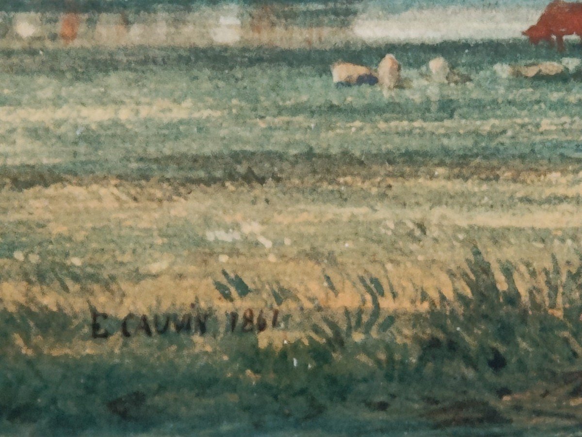 Edouard Cauvin 1817 - 1900 Aquarelle Paysage -photo-1