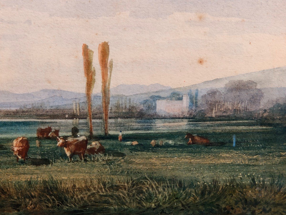 Edouard Cauvin 1817 - 1900 Aquarelle Paysage -photo-8