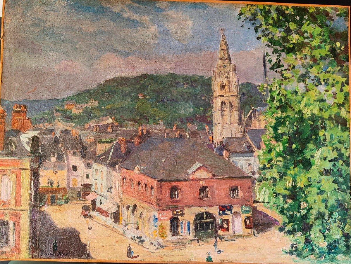 Painting Of A Village On The Banks Of The Seine Caudebec En Caux? Georges Binet