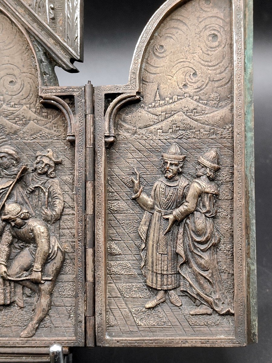 19th Century Bronze Triptych Reliquary-photo-4