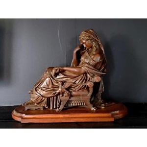 Sculpture bronze XIX e Femme assise sur un siège Empire