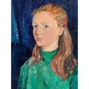 Tableau Portrait "femme en Bleue" XX eme