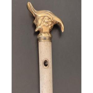 19th Century Bone And Gold Whaler Sailor's Cane