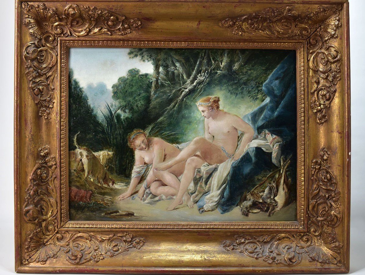 Tableau Huile Sur Bois. Diane Sortant Du Bain. Fin XVIII-début  XIXème