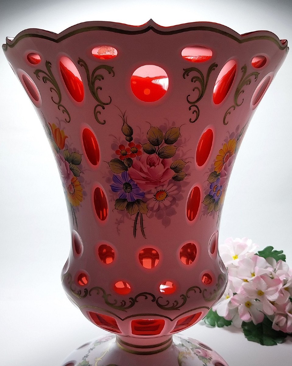 Grand Vase En Cristal Overlay De Bohême-photo-3