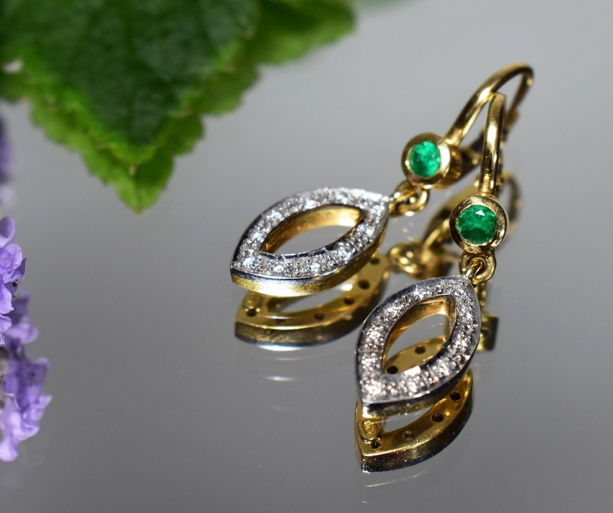 Gold Emerald Diamond Earrings-photo-2