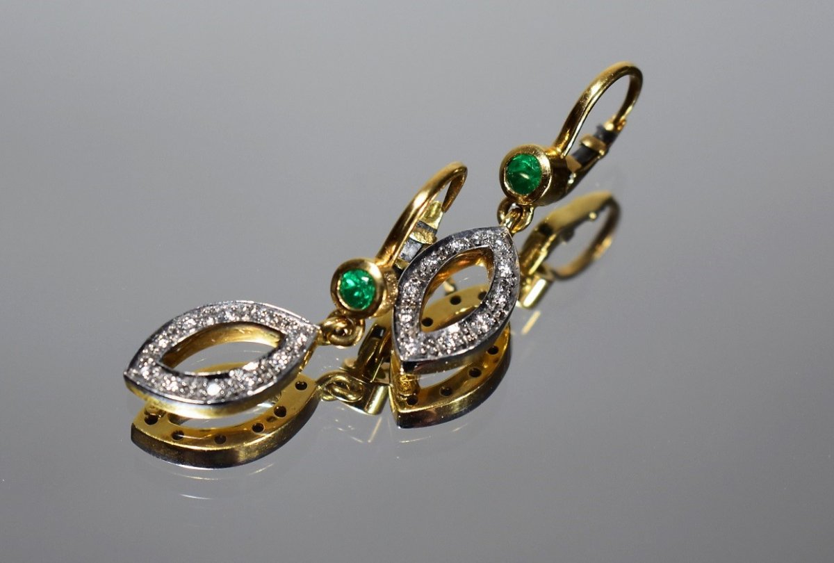 Gold Emerald Diamond Earrings-photo-3