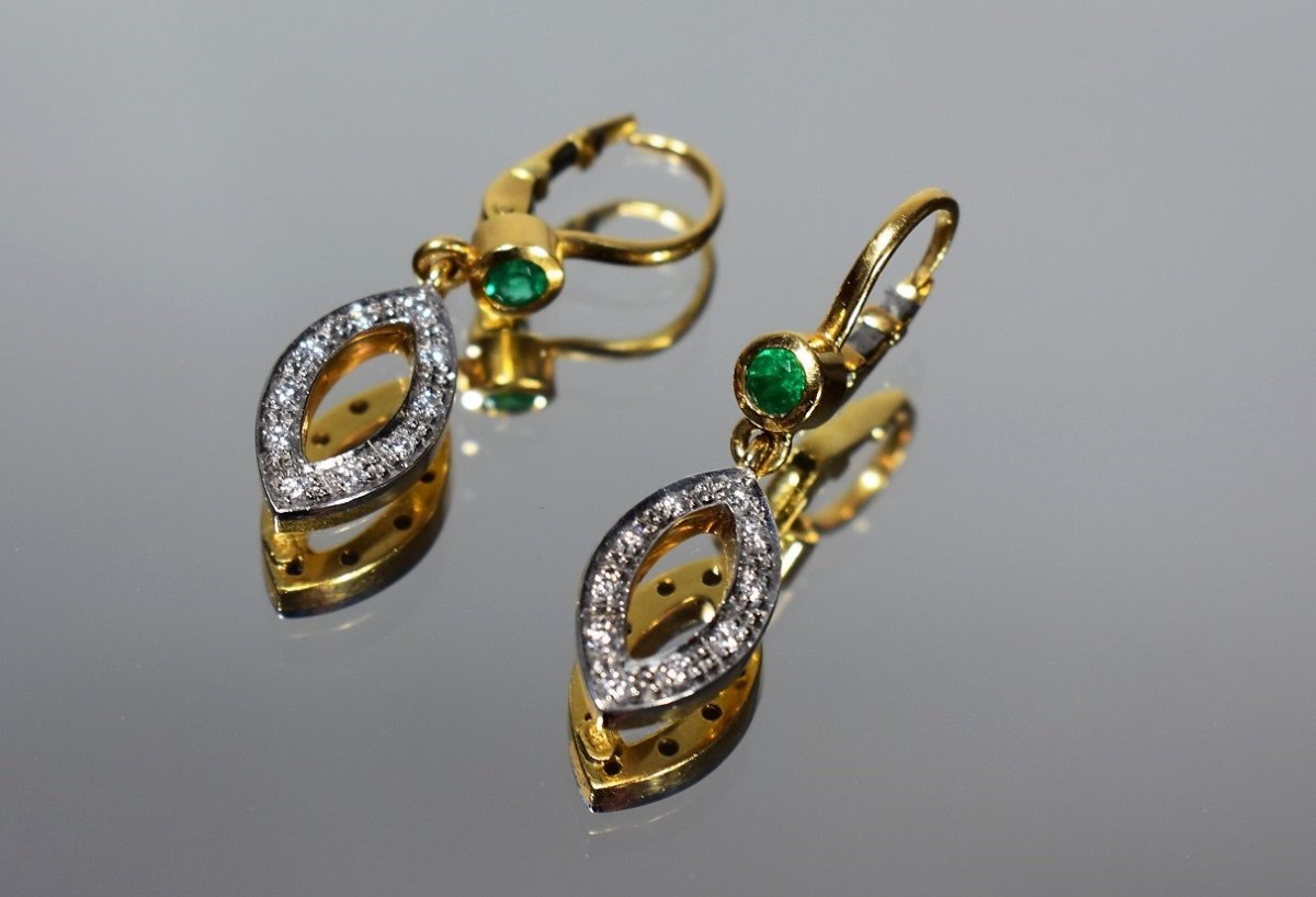 Gold Emerald Diamond Earrings-photo-4