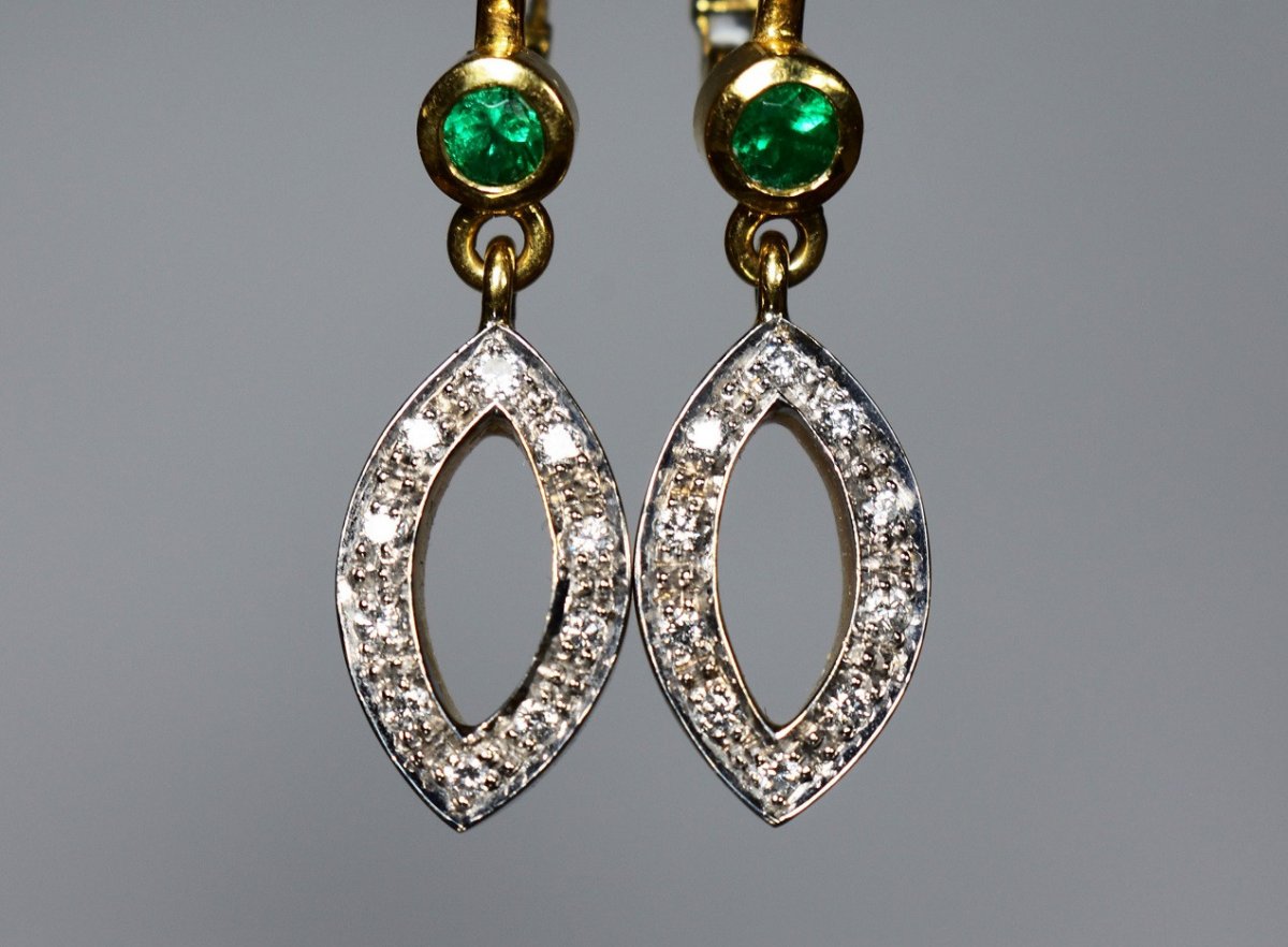 Gold Emerald Diamond Earrings-photo-2