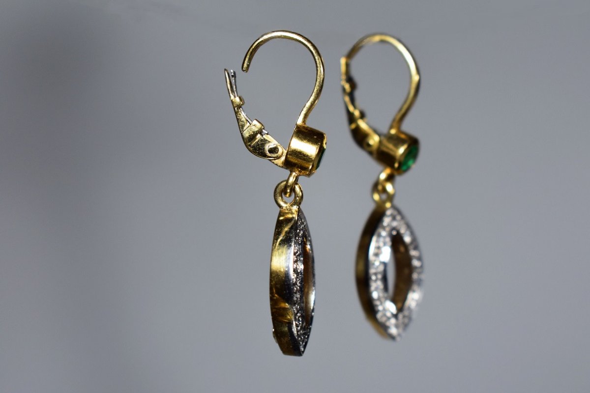 Gold Emerald Diamond Earrings-photo-3