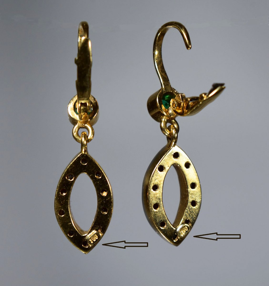 Gold Emerald Diamond Earrings-photo-4