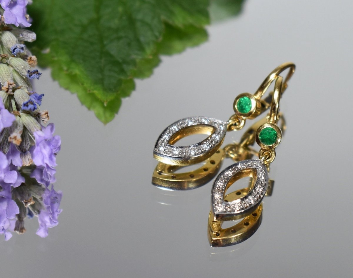 Gold Emerald Diamond Earrings-photo-7