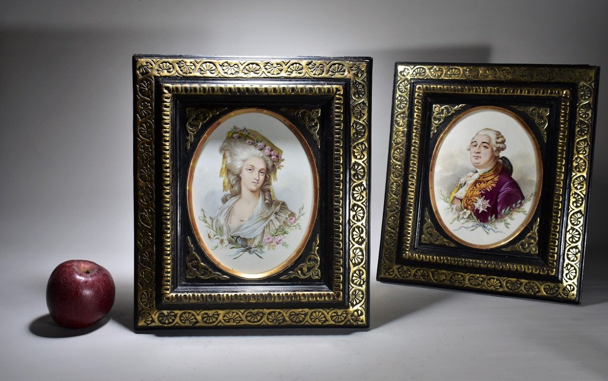 Pair Of Faience Plate Marie-antoinette And Louis XVI 19th-photo-3