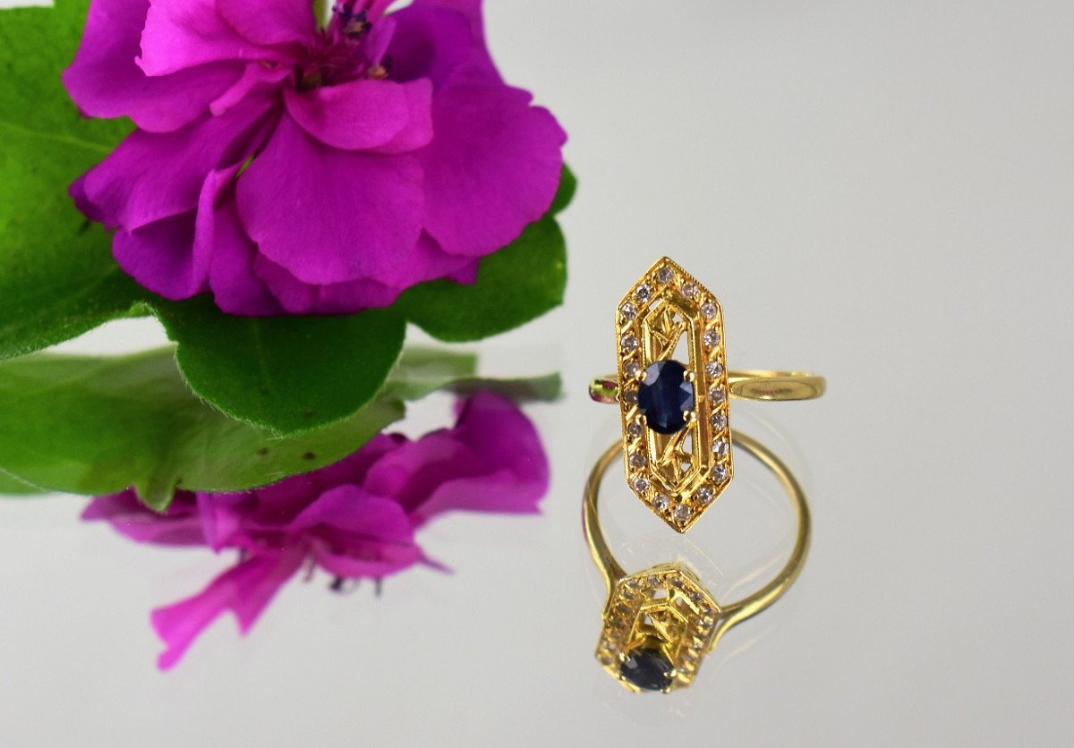 Gold Ring With Sapphire And Diamonds-photo-2