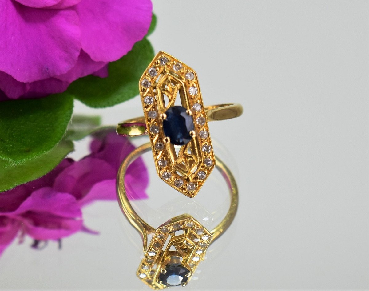 Gold Ring With Sapphire And Diamonds-photo-3