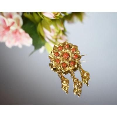 Broche  Or Et Corail 19eme