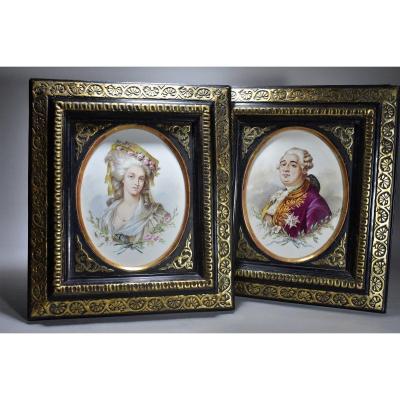 Pair Of Faience Plate Marie-antoinette And Louis XVI 19th