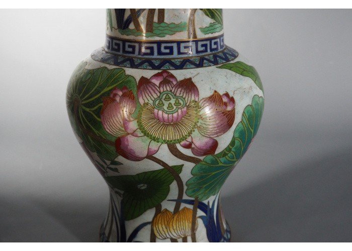 Asie - Grand vase cloisonné polychrome, Vietnam, 1900-photo-3