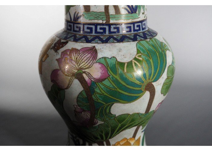 Asie - Grand vase cloisonné polychrome, Vietnam, 1900-photo-5