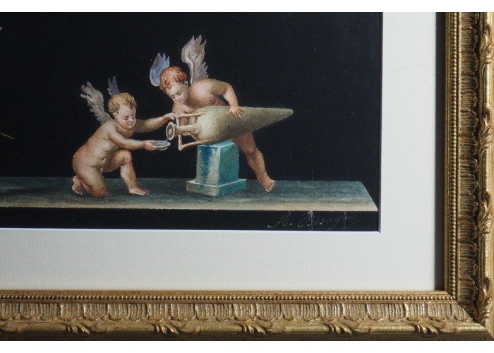 Trio Of Watercolors, "neapolitan Cupids" A. Bisogno-photo-1