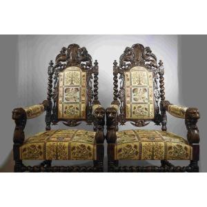 Pair Of Late 19th Century Renaissance Style Ceremonial Armchairs