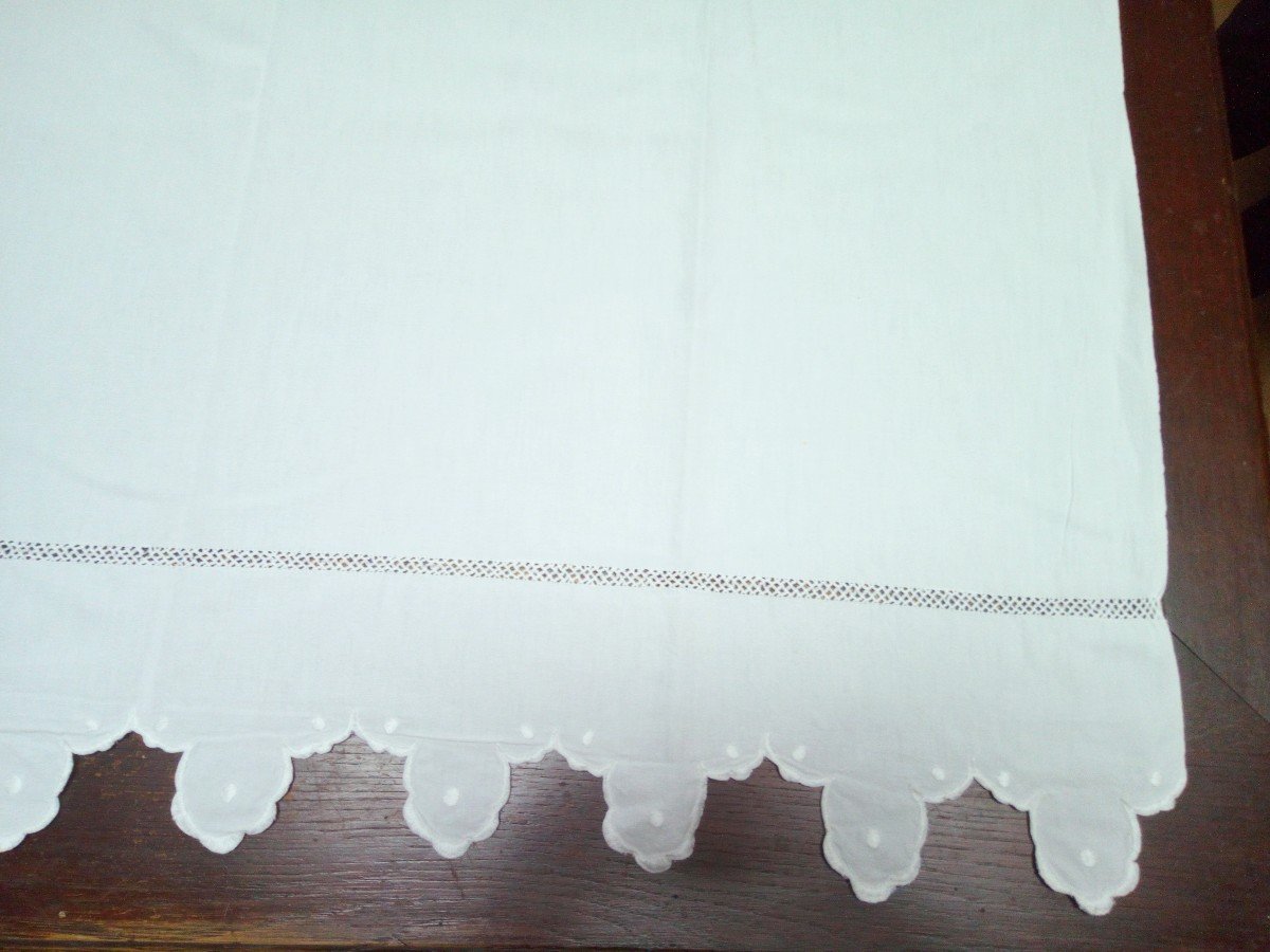 White Sheet Linen Thread Embroidery Chantournee And Days Handmade 320/210 Cm Old-photo-2