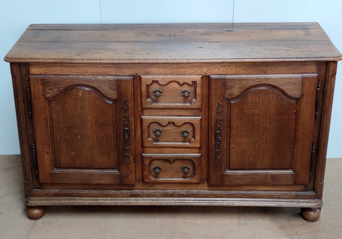 Sideboard Low Buffet Lorrain Oak Sculpted Solid Eighteenth Period Louis XIV Style-photo-2