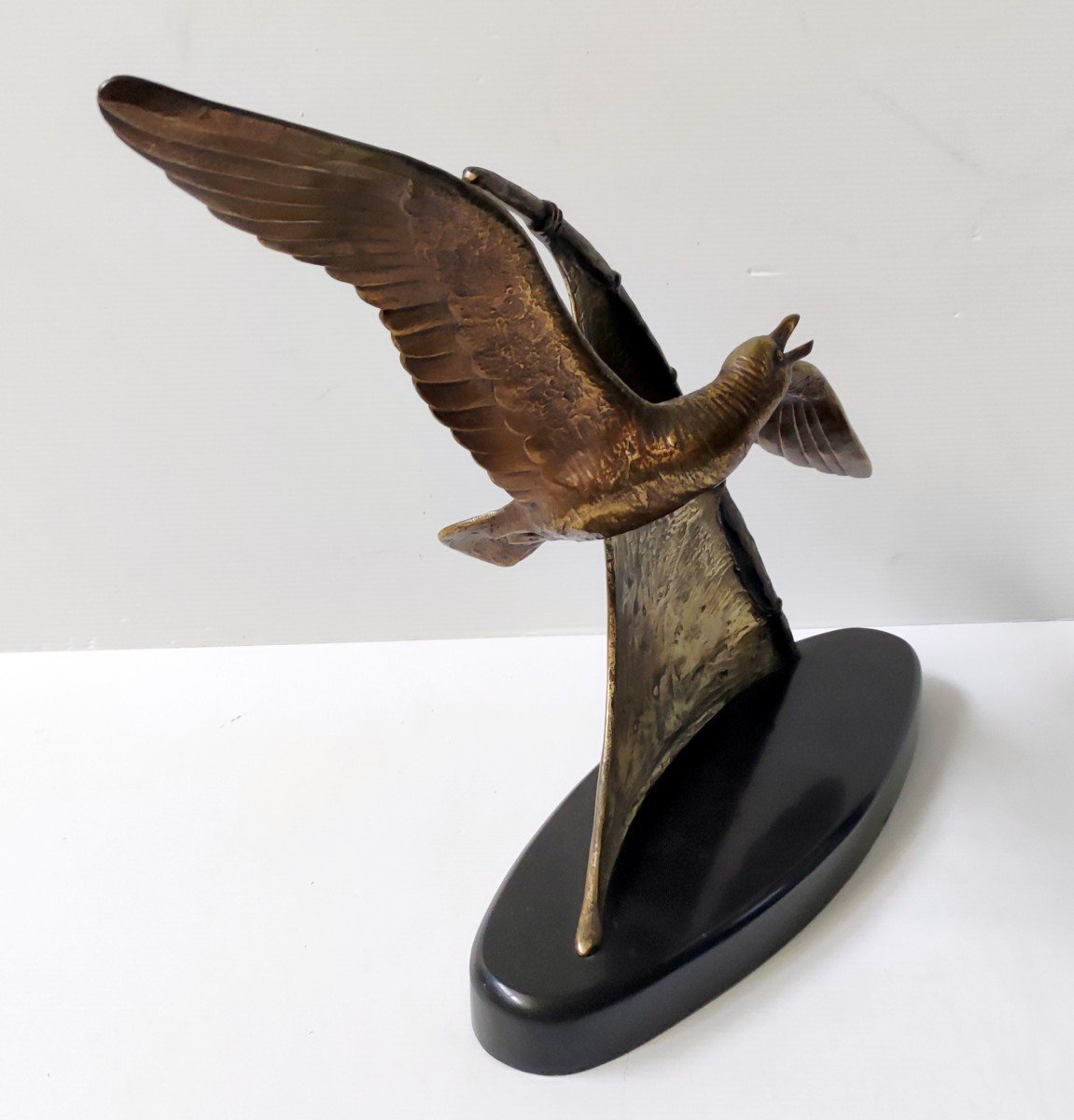 Bronze Sculpture Statue Bird In Flight Boat Sail Sign Guy Art Deco-photo-3