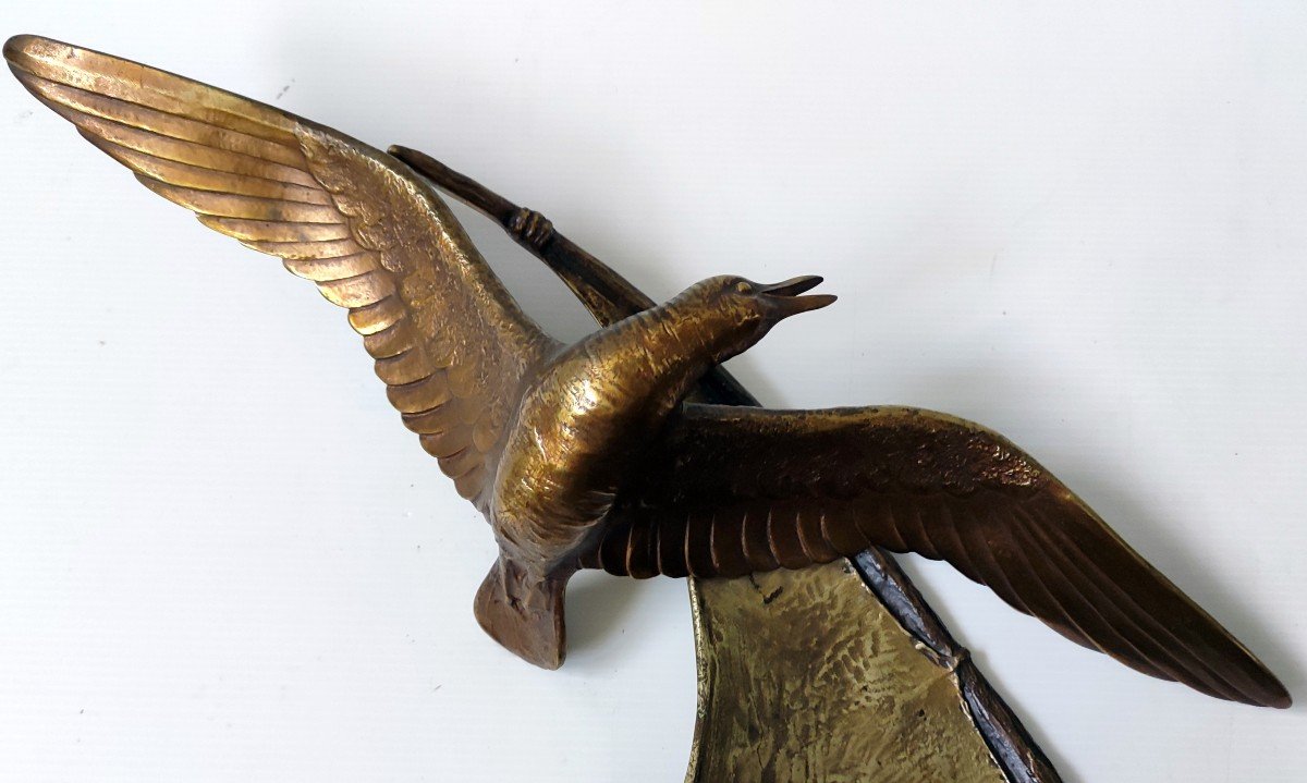 Bronze Sculpture Statue Bird In Flight Boat Sail Sign Guy Art Deco-photo-2