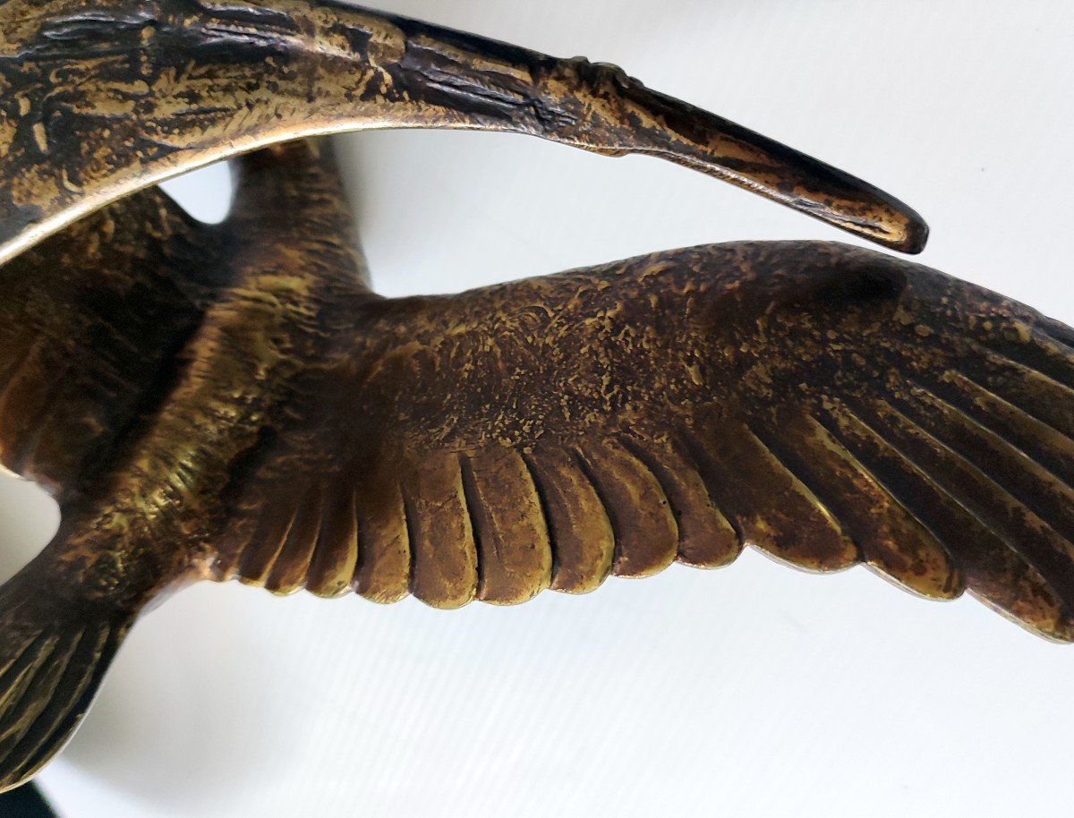 Bronze Sculpture Statue Bird In Flight Boat Sail Sign Guy Art Deco-photo-3