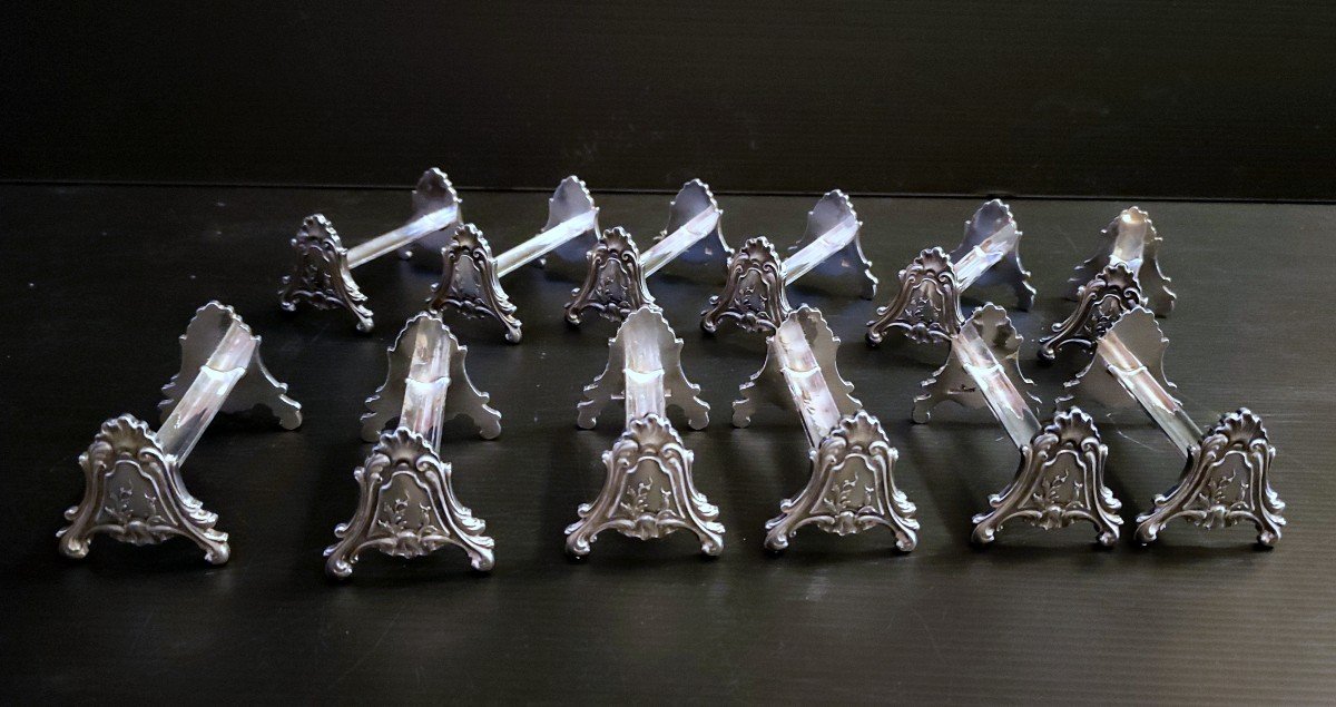 Series 12 Knife Holders Silver Plate Hallmark Ravinet Denfert Louis XV Style-photo-1