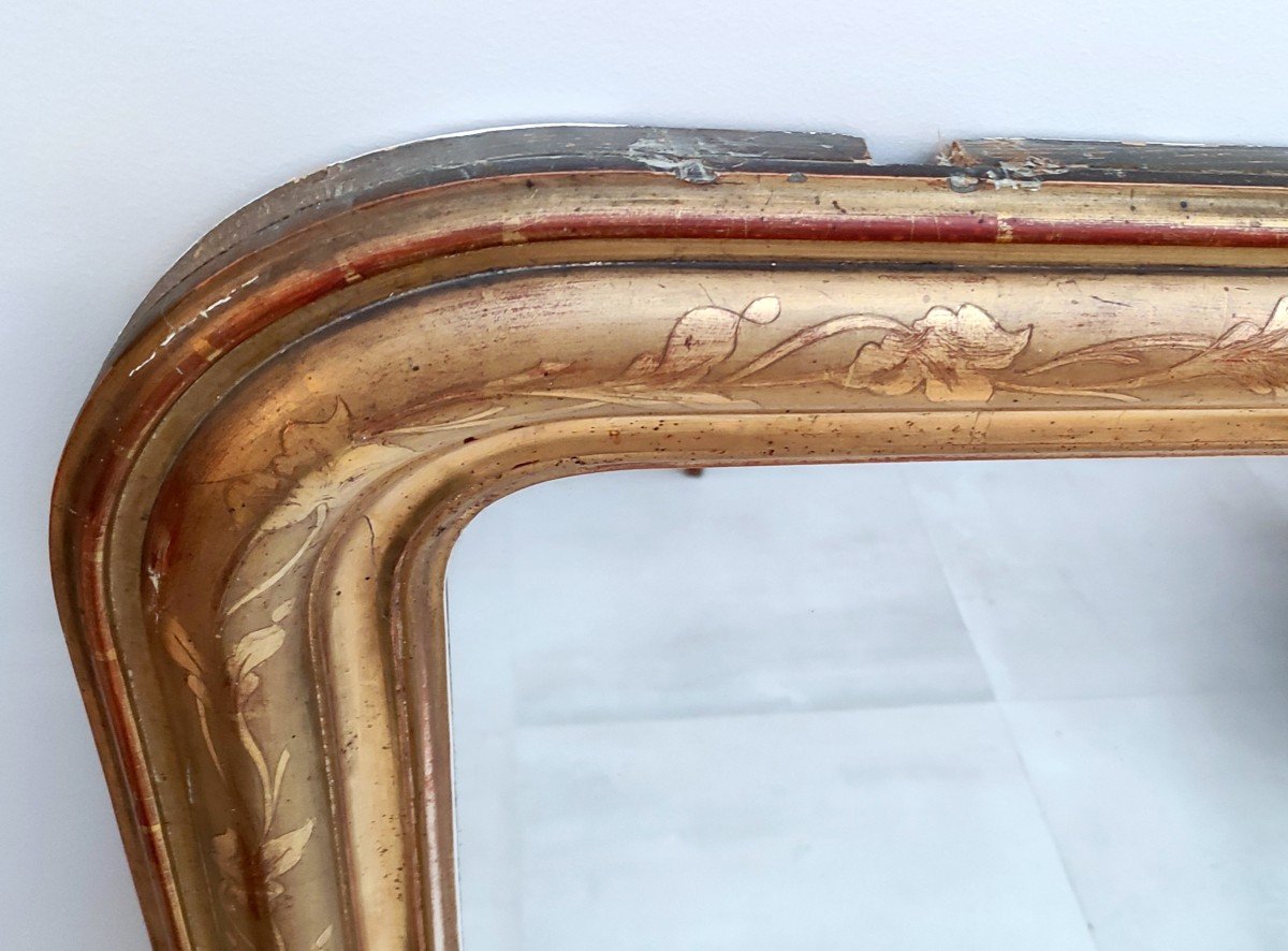 Gilding Fireplace Mirror With Gold Leaf Louis Philippe Style 19th Century-photo-2