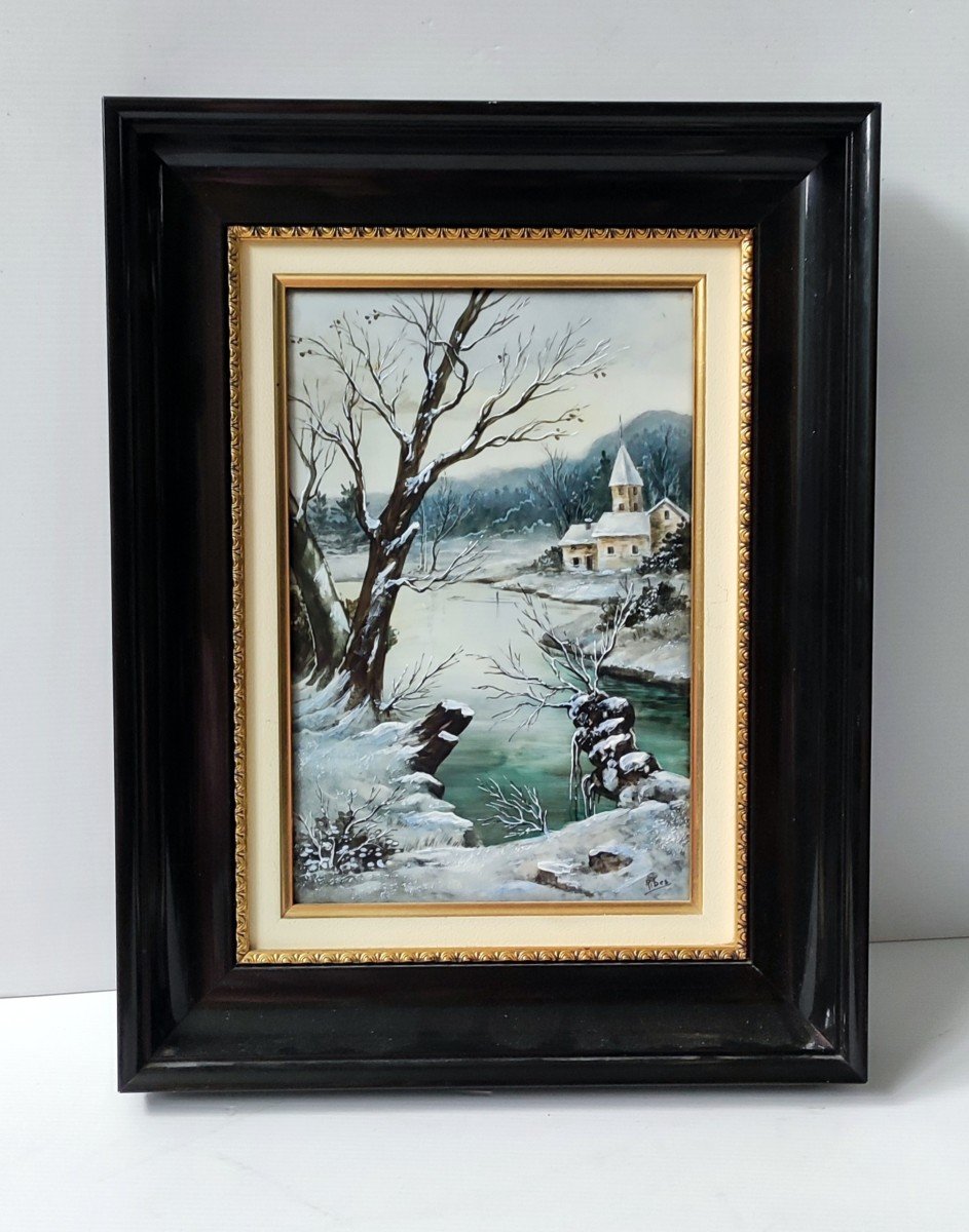 Table Painting On Porcelain Limoges Winter Decor Enamel Sign Ribes