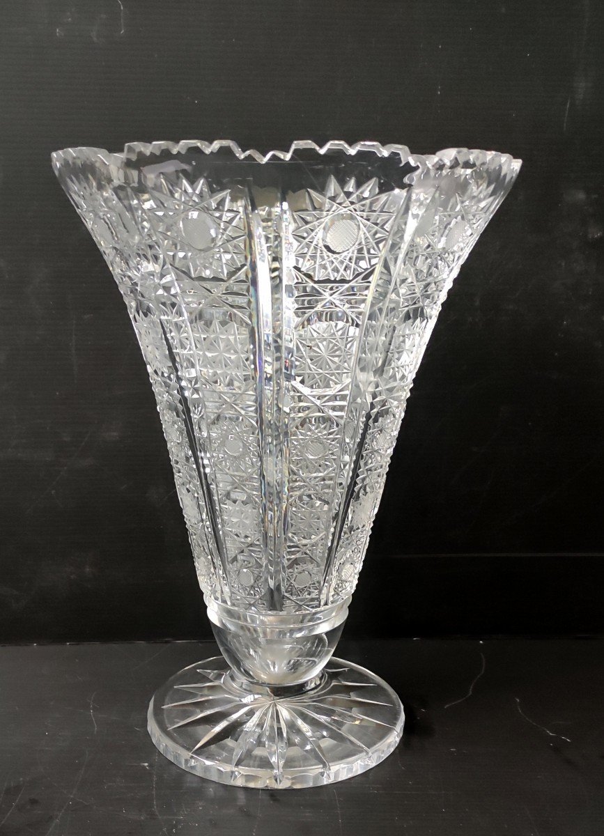 Vase Cristal Taille Boheme Signe Tchecoslovaquie Hauteur 31 Cm