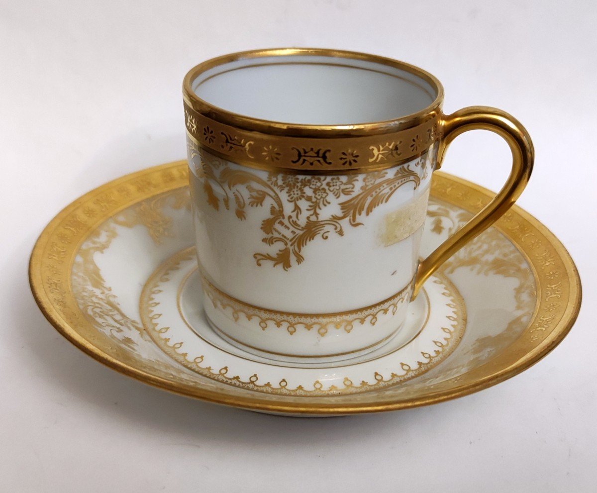 Tasse A Cafe Moka Porcelaine Limoges Haviland Decor Rinceaux Or Fond Blanc