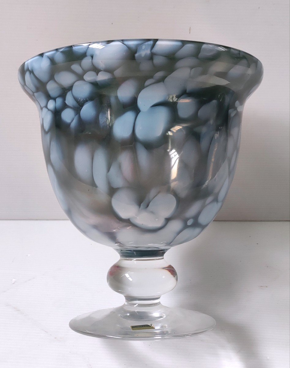 Villeroy Boch Mouchete Blue Double Crystal Vase Bowl 1970-photo-2