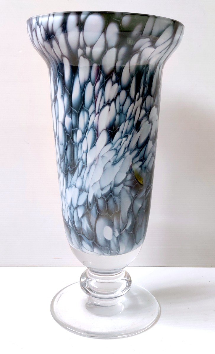 Villeroy Boch Mouchete Blue Double Crystal Vase Bowl 1970-photo-3