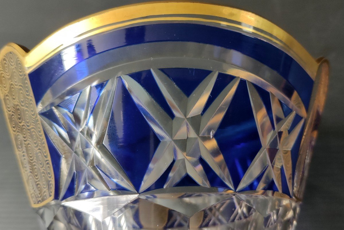 Double Size Crystal Vase Overlay Colbalt Blue And Gold St Louis Baccarat -photo-3