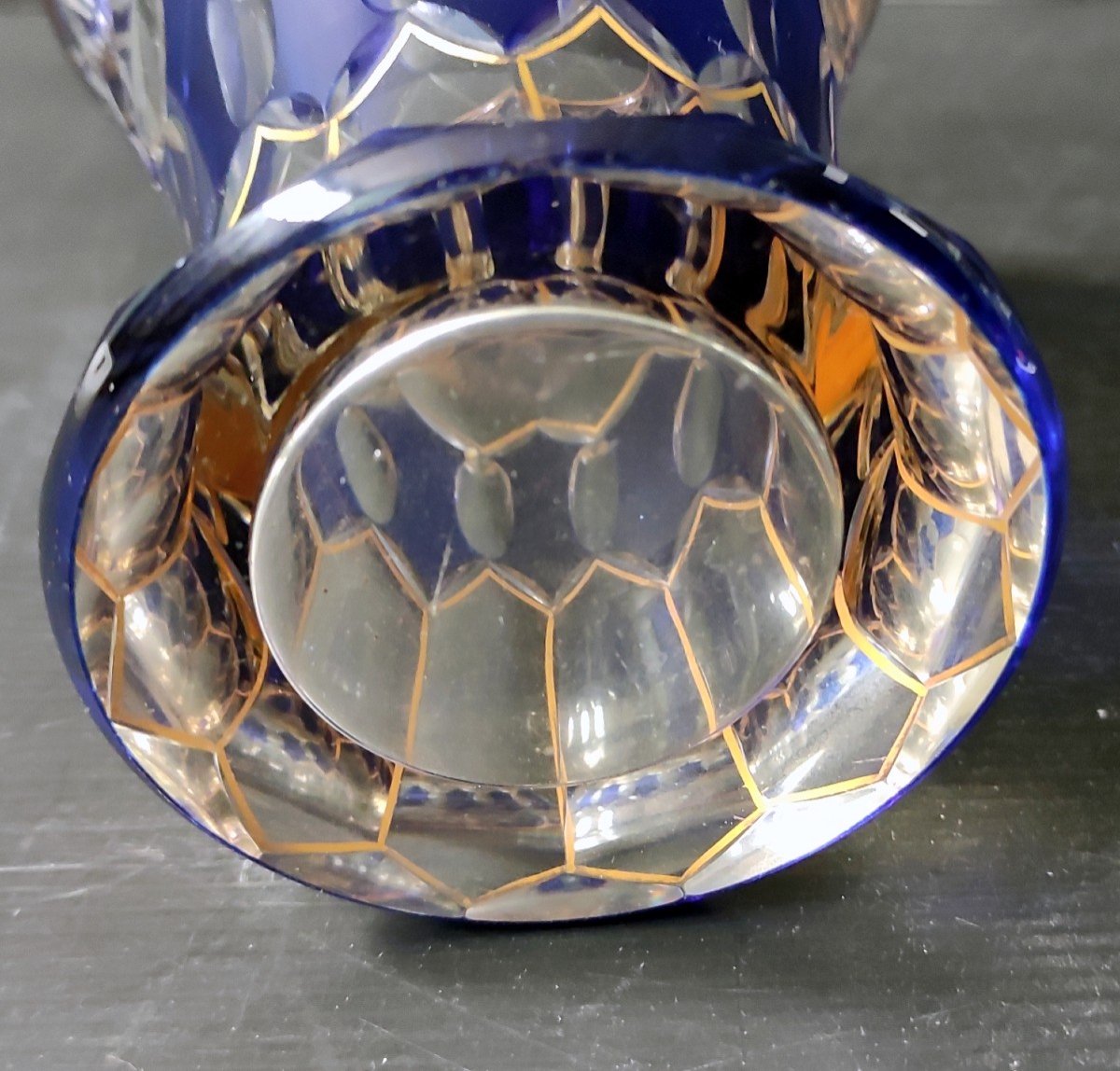 Double Size Crystal Vase Overlay Colbalt Blue And Gold St Louis Baccarat -photo-2