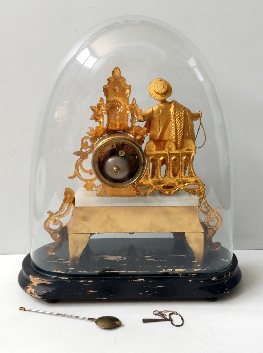 Regule  Fisherman Pendulum Clock Dore And White Alabaster Globe In Blown Glass 19th Century-photo-1