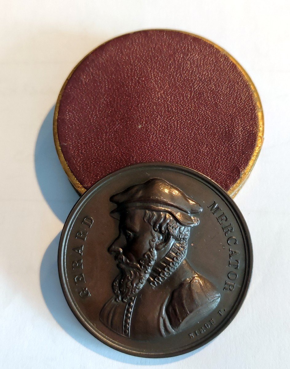 Gerard Mercator Commemorative Medal Belgium Engraved By F. Simon Bronze-photo-2