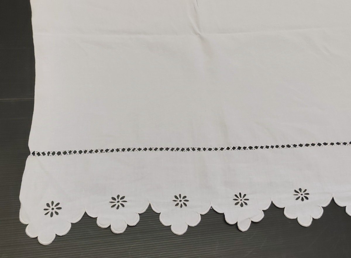 Parure De Lit Lin Drap + 2 Taies Monogramme Mc Broderie Main 284/235 Cm Bordure Chantournee-photo-1