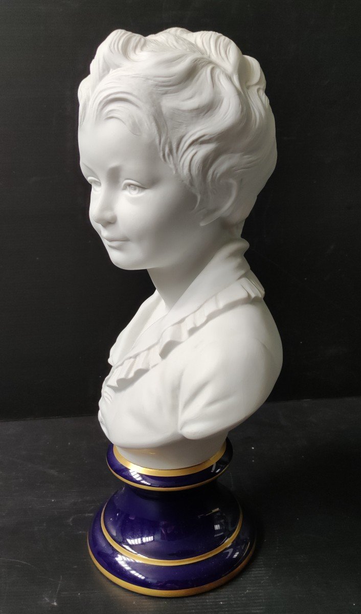 Statue Bust Of Young Girl After Houdon Limoges Porcelain Signed Tharaud France Height 40 Cm-photo-3