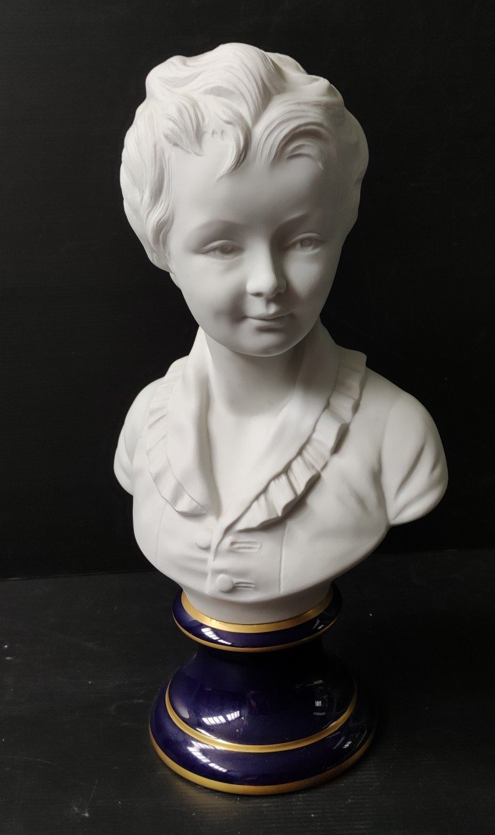 Statue Bust Of Young Girl After Houdon Limoges Porcelain Signed Tharaud France Height 40 Cm