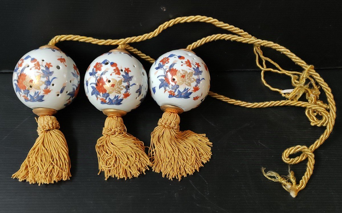 4 Boule d'Embrasse De Rideau Porcelaine Limoges Decor Guirlande Liseron Et Flo Style Louis XVI-photo-1