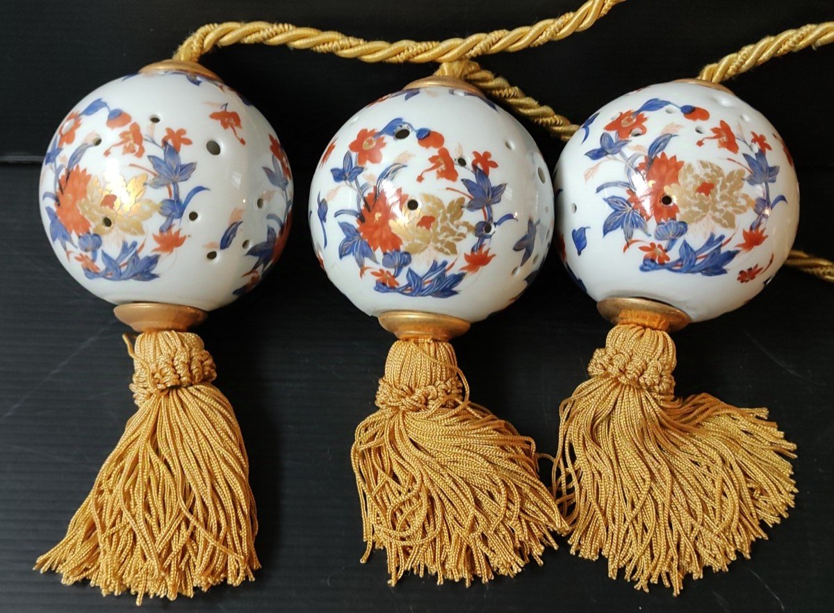 4 Boule d'Embrasse De Rideau Porcelaine Limoges Decor Guirlande Liseron Et Flo Style Louis XVI-photo-2