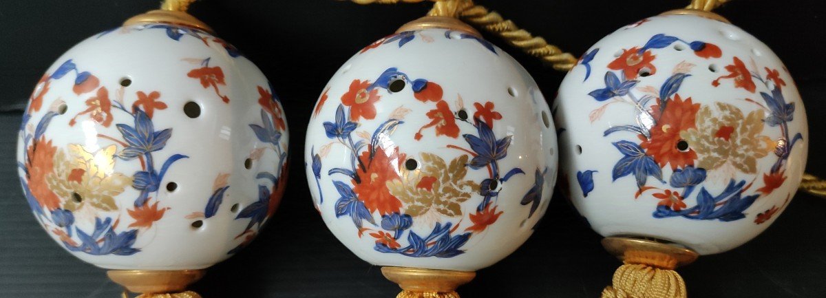 4 Boule d'Embrasse De Rideau Porcelaine Limoges Decor Guirlande Liseron Et Flo Style Louis XVI-photo-3