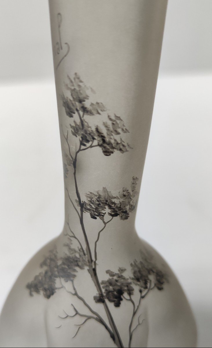 Small Frosted Glass Soliflore Vase Landscape Decor Grave 19th Century Daum Dufour For Epinal-photo-4