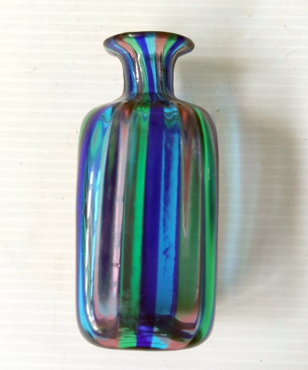 Zanfirico Murano Blown Glass Perfume Bottle Flower Shape Stem Stopper 20th Century-photo-1